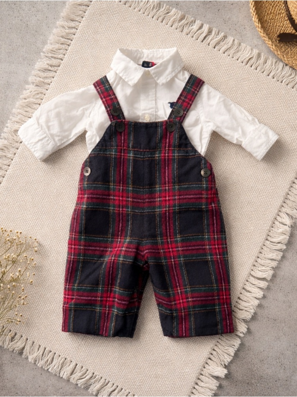 Pottery Barn Kids Red & Navy Plaid Overall Shorts